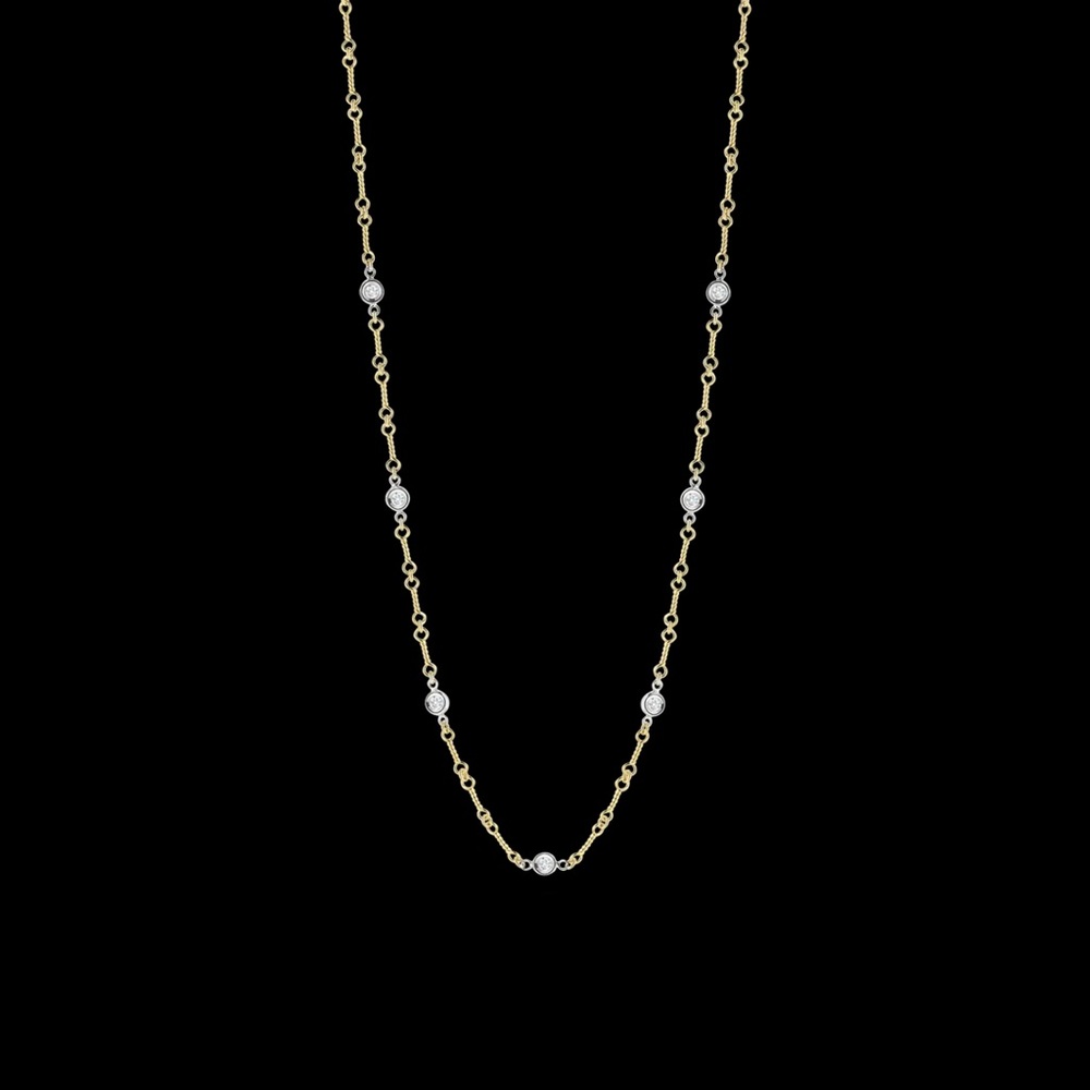 ROBERTO COIN Two-Tone 18k 7-Diamond Dog Bone Necklace